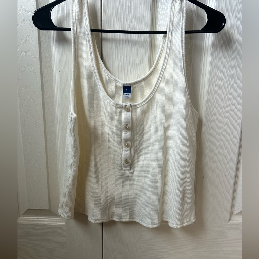 Old Navy White waffle knit Button-Front Tank Top